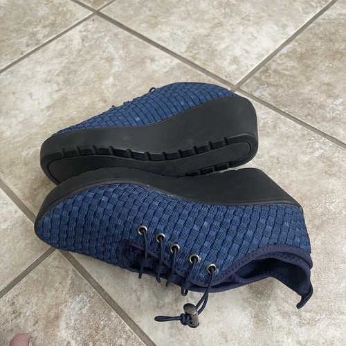 STEVE MADDEN BLUE BASKET WEAVE LOAFER ** SIZE 7 LACE UP WEDGE HILL - Picture 6 of 7