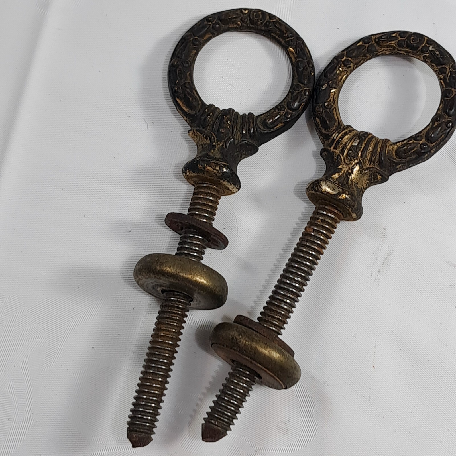 Victorian style Ornate Brass & Steel Cheval Mirror Mount Set Bolts Screws wreath