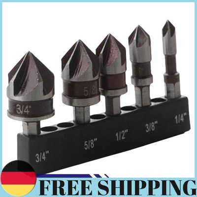 5PCS Countersink Drill Bit Set 82 Degree 5 Flute HSS Hex Chamfer Deburring Bit
