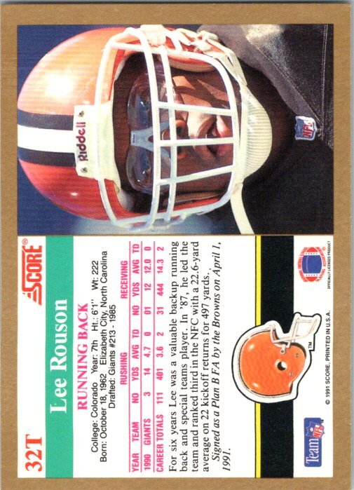 1991 Score Supplemental - Rookie & Traded #32T Lee Rouson | eBay