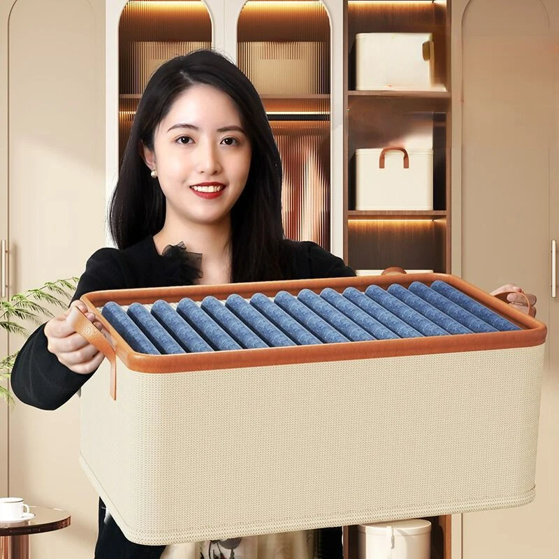 Foldable Household Clothing Fabric Storage Box Wardrobe Organization Storage Box - Image 4 of 4
