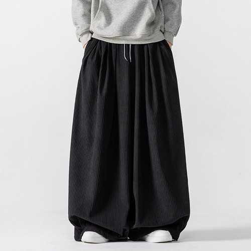 Men Corduroy Baggy Pants Elastic Waisted Hip Hop Loose Casual Trouser Wushu Wide - Picture 3 of 15