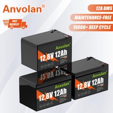 3X12V 12Ah LiFePO4 Lithium Battery Rechargeable for Camping Solar Boat