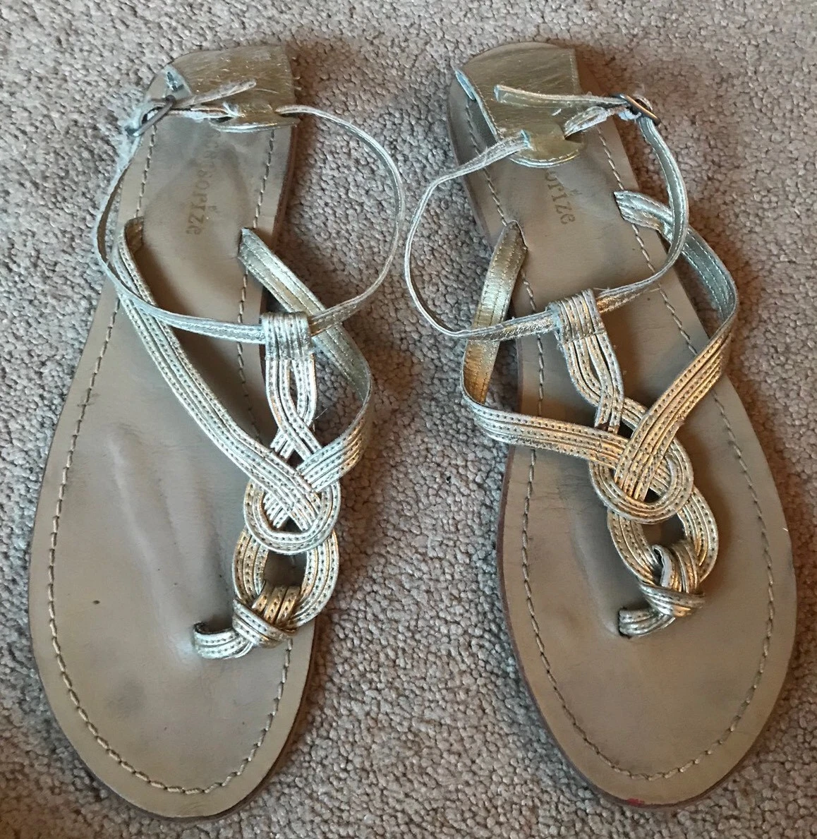 Accessorize Gold Flat Strappy Sandals Toe Posts Uk 5 Medium eBay