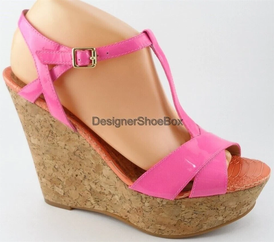 $280 JUICY COUTURE DAKOTA Mademoiselle Rosa Patente Diseñador Plataforma Cuñas 8.5 Foto 2 de 4