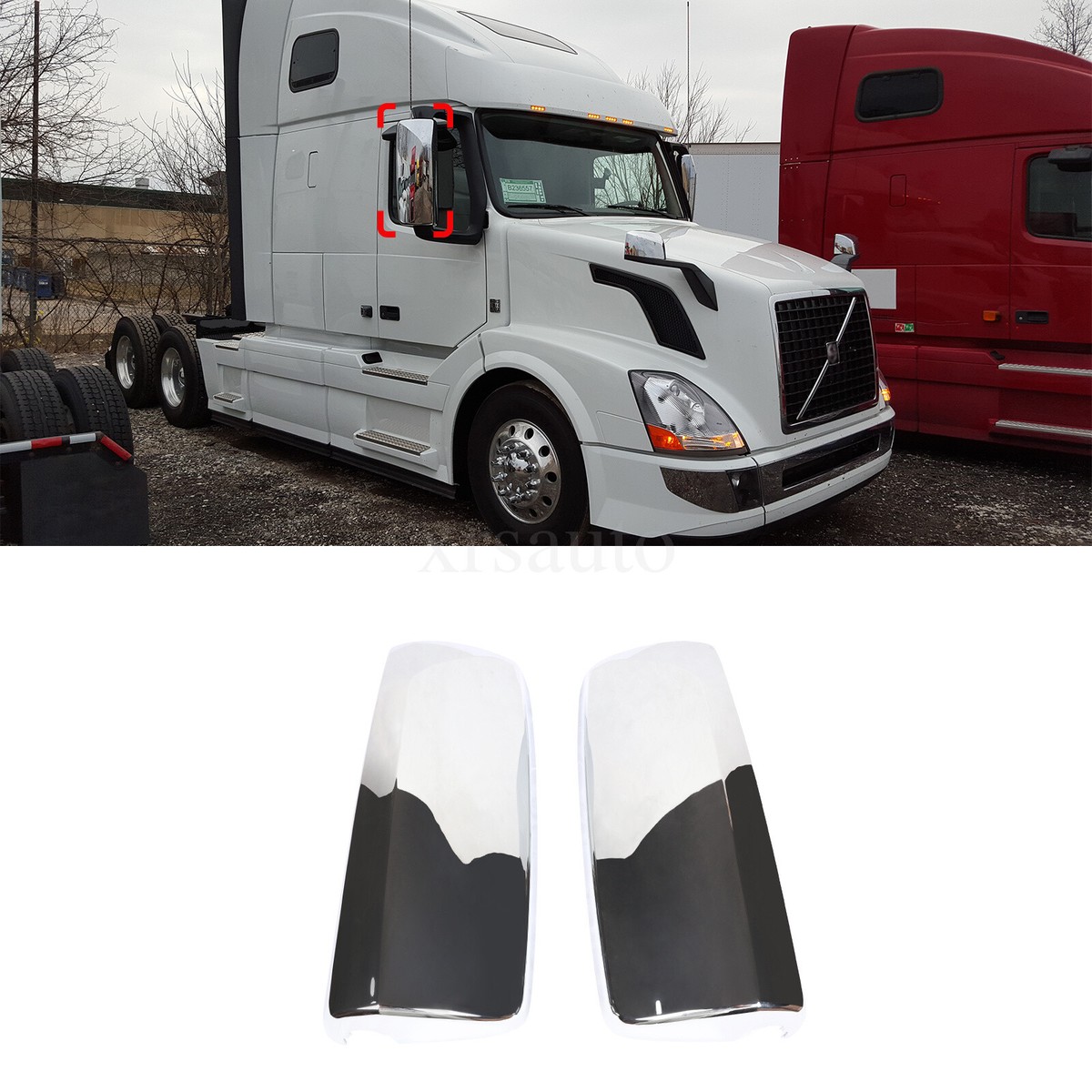 Chrome Door Mirror Cover Set For Volvo VNL Trucks 2004-2018 – Left & Right Pair