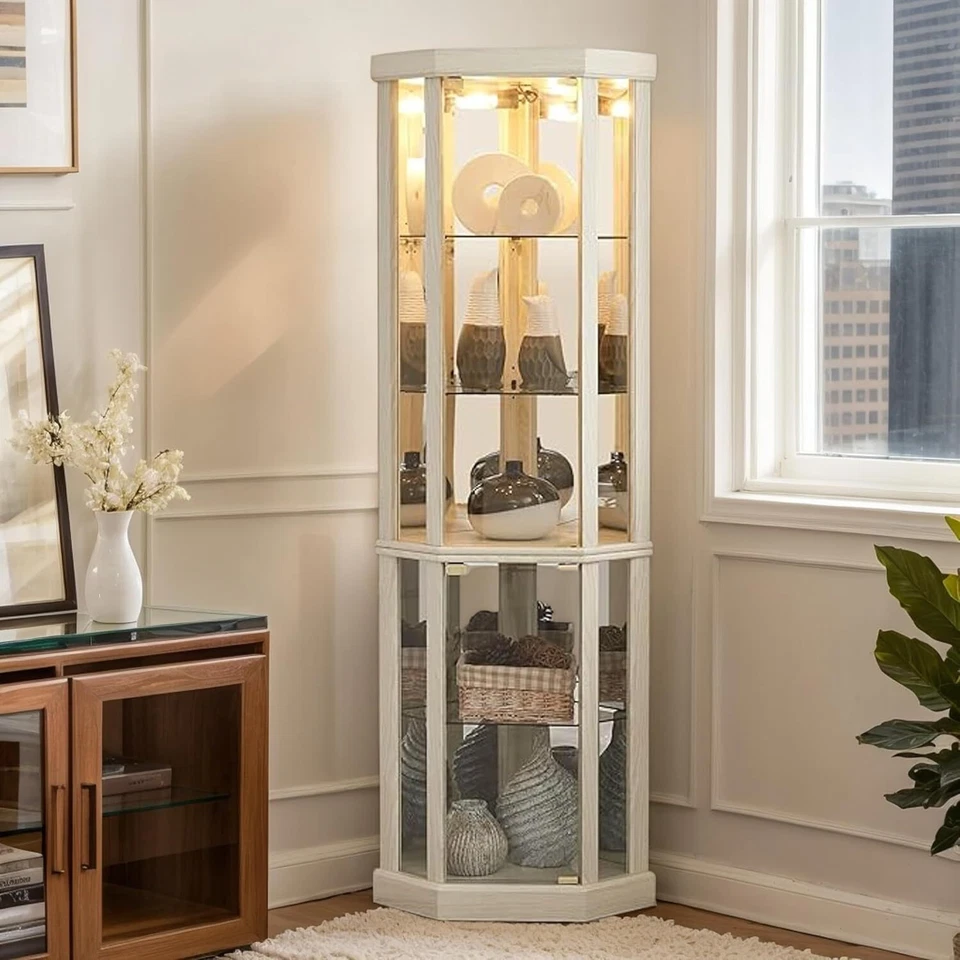 70" Lighted Corner Curio Cabinet,Curio Display Cabinet 5 Shelves china Cabinet - Image 4 of 4