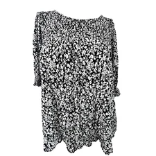 Terra & Sky Womens Blouse 1X Boho Floral Coquette Whimsy Y2K Flirty Flow Top