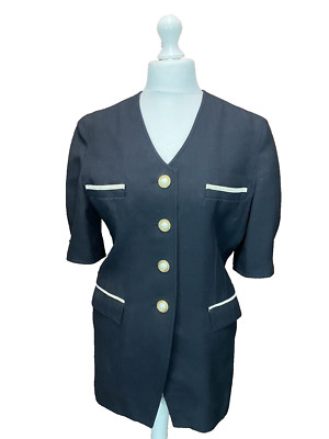 Loretta Bloom Vintage 80er schwarz/creme Kurzarm Jacke Perlenknöpfe Gr. 12