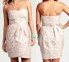 Max And Cleo Beige Taffeta Jacquard Strapless Cocktail Prom Dress Size 6 NWT