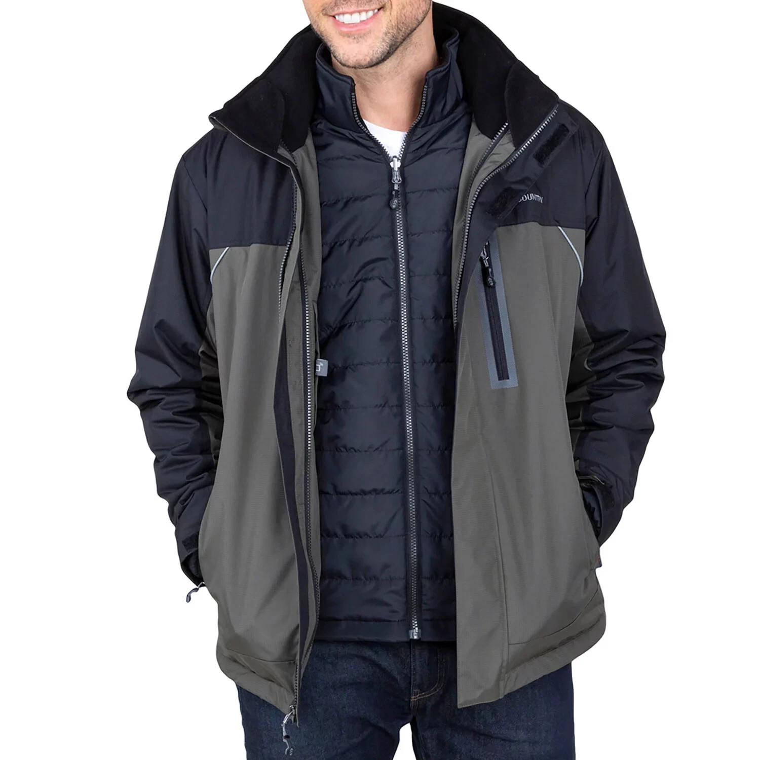 Free Country Men's 3 in 1 Systems Jacket, wear outer/inner Jacket, Both Zipped