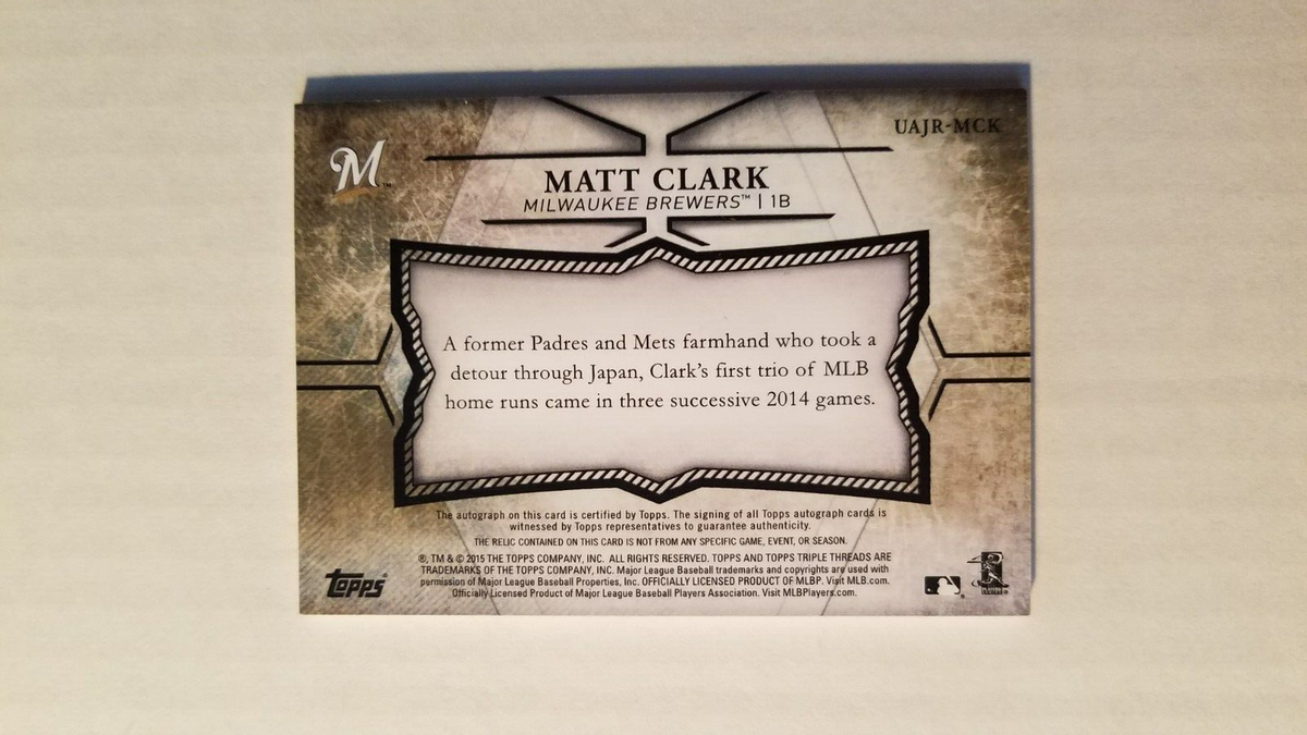 Matt Clark 2015 Topps Triple Threads Jersey Auto 19/25 Brewers
