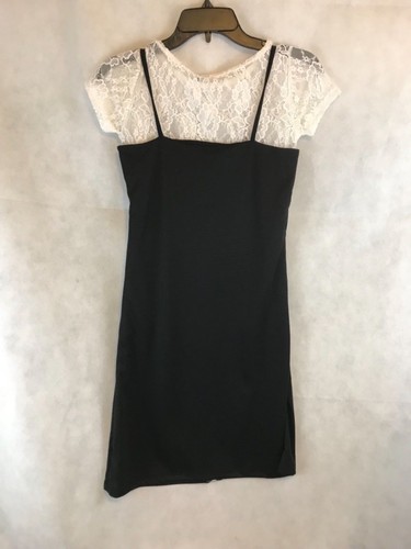 New Poof Apparel White Lace Top Black Dress Jumper Womens Size Small - Picture 3 of 5