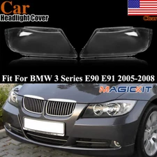 2PCS Front Headlight Headlamp Plastic Clear Lens Cover For BMW E90/E91 2005-2008