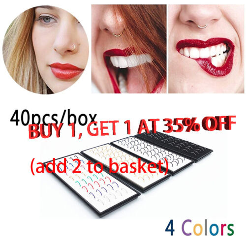40PCS/Lot Nose Ring Hoop Lip Ear Face Fake Septum Helix Small Body Piercing : - Picture 1 of 22