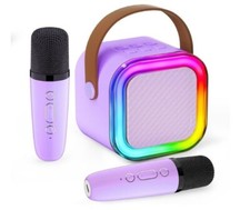 IROO Mini Karaoke Machine for Kids, Bluetooth w/ Two Mics - Purple