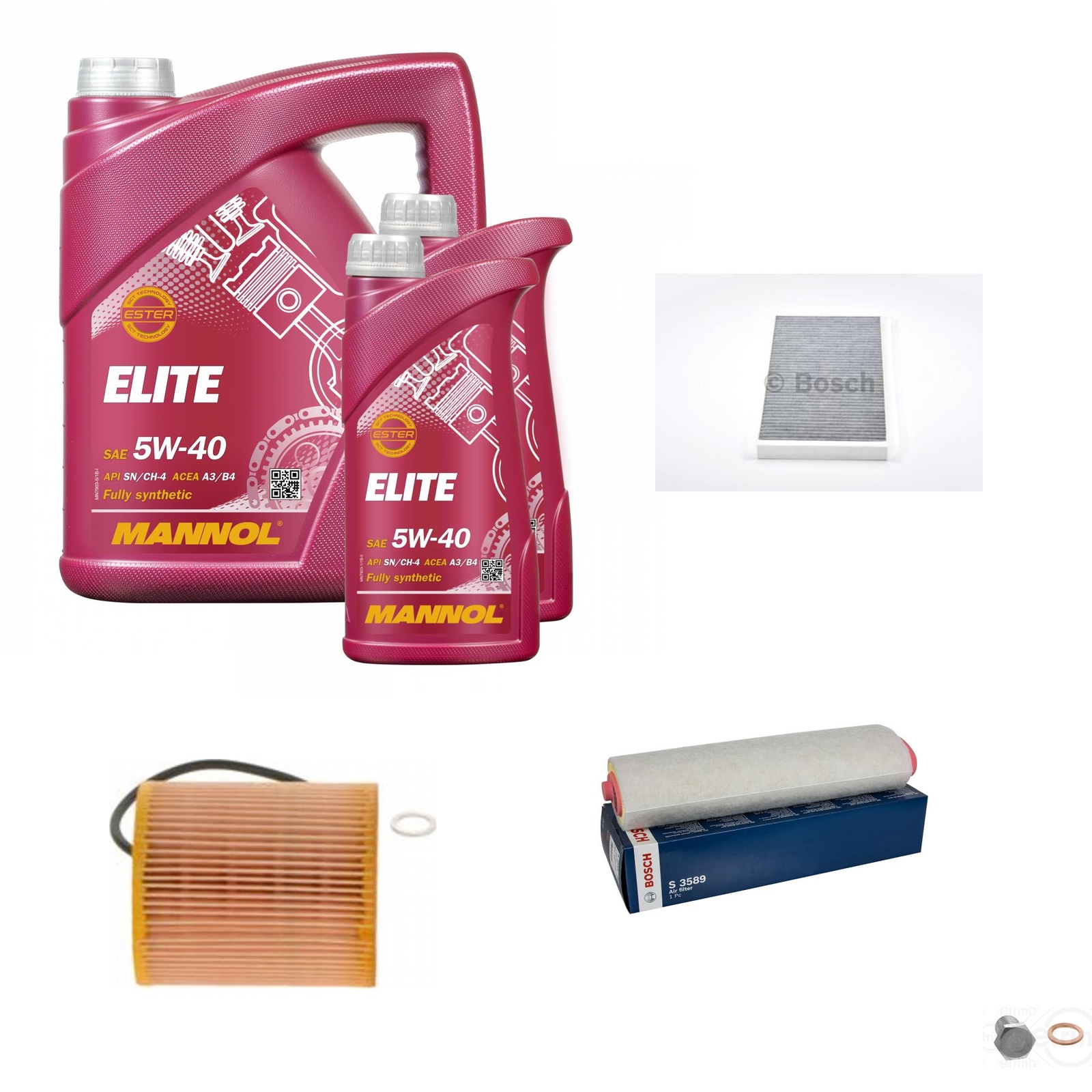 BOSCH Inspektionspaket Motoröl 7L MANNOL ELITE 5W-40 für BMW X5 E53 3.0d