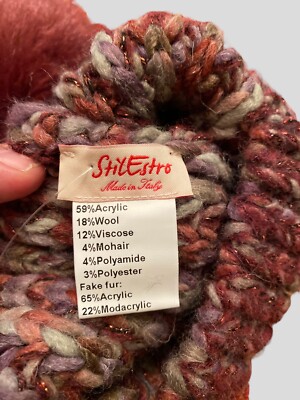 Stilestro Beanie Woman One Size Maroon Knit Winter Hat Fur  display picture 1