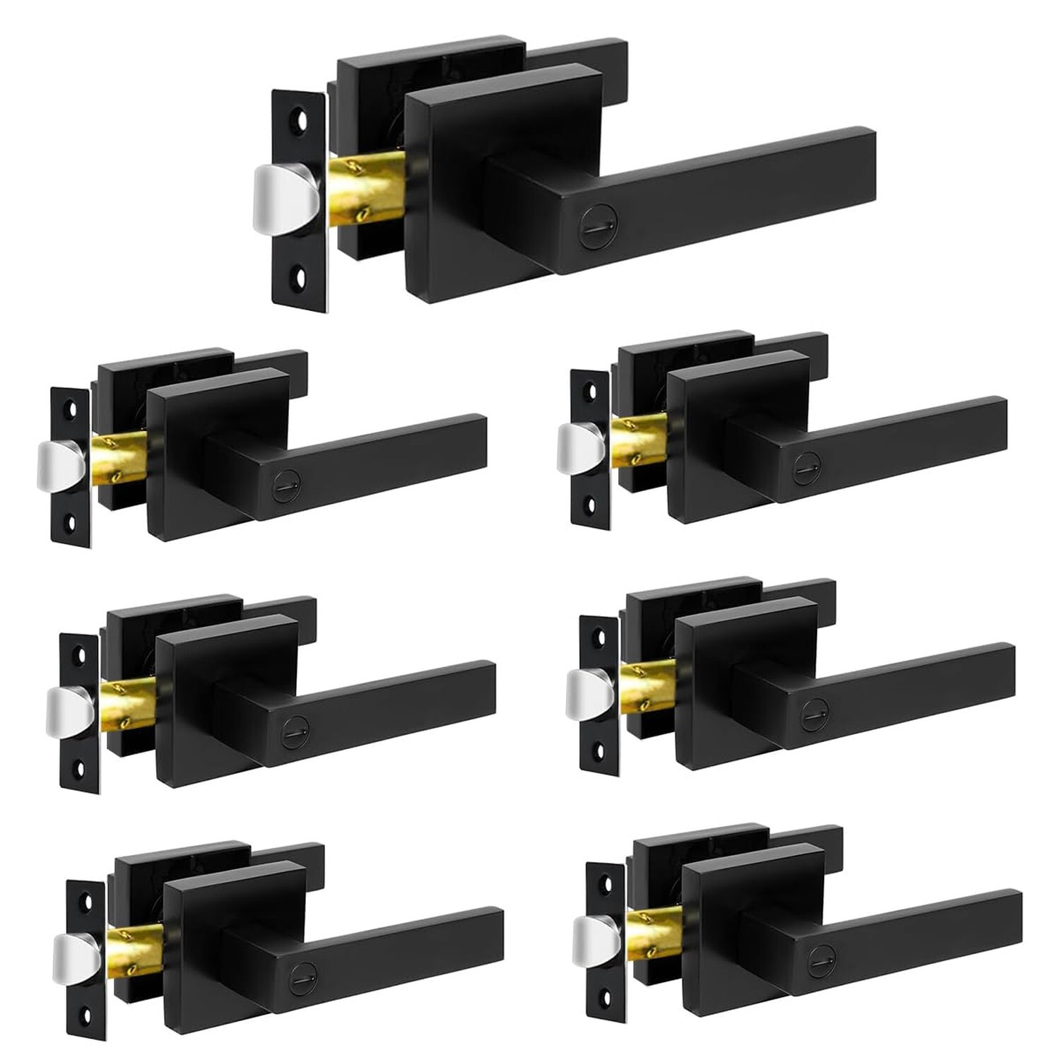 KAMOTA Privacy Door Levers, 7 Pack Matte Black Door Handles Bed and Bath Door...-image