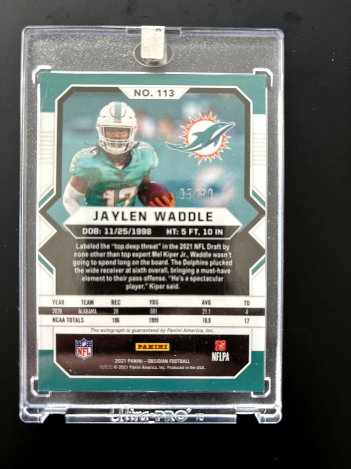 Jaylen Waddle Obsidian Green Rookie Auto /50 - Image 2 of 2