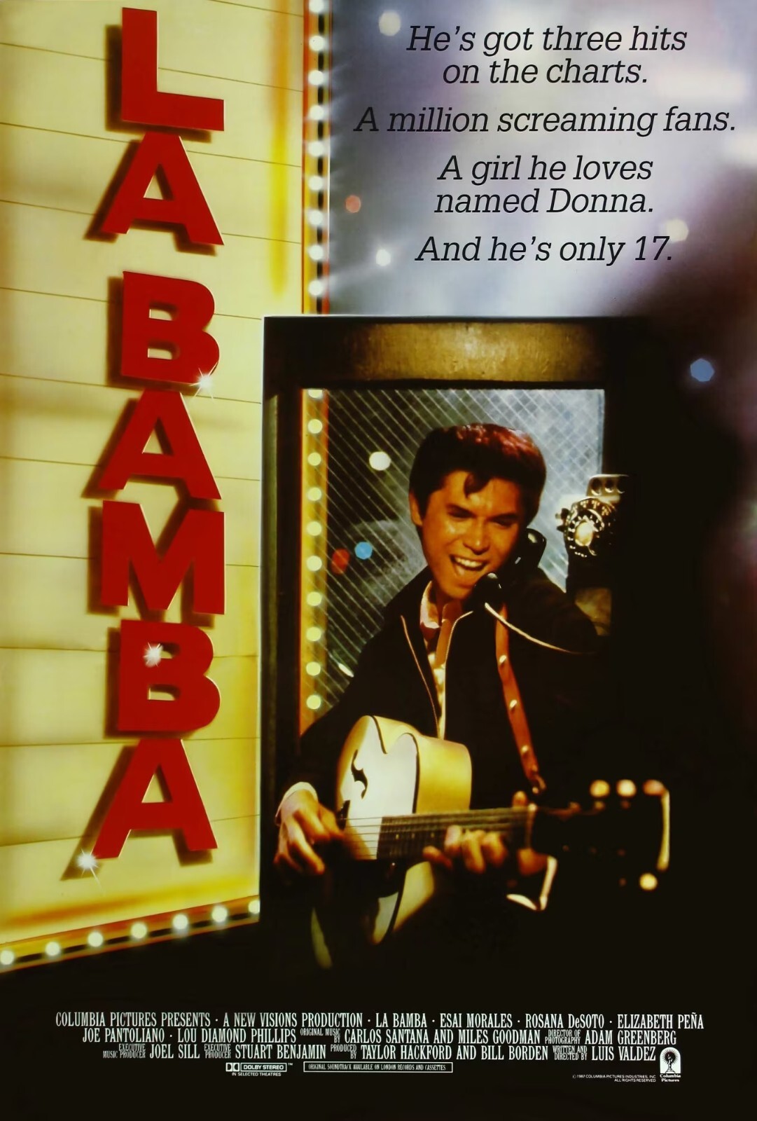 Póster de la película 1987 La Bamba 11x17 Lou Diamond Phillips Ritchie Valens Donna