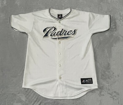 Vintage Majestic San Diego Padres Trikot Jungen Jugend Größe Large weiß Knopf MLB