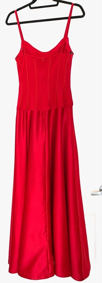 TADASHI 樱桃红色紧身胸衣上衣缎面长裙晚礼服 6-8 S-M 90 年代复古 — 第 2/4 张图片