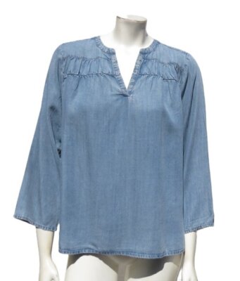 SPLENDID US Women s M Blue Denim Chambray Lyocell Pullover Shirt Top 3/4 Sleeves