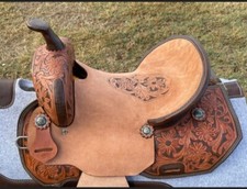 Western Barrel floral tooled Fiber Glass Tree Saddle with tack Set and free ship