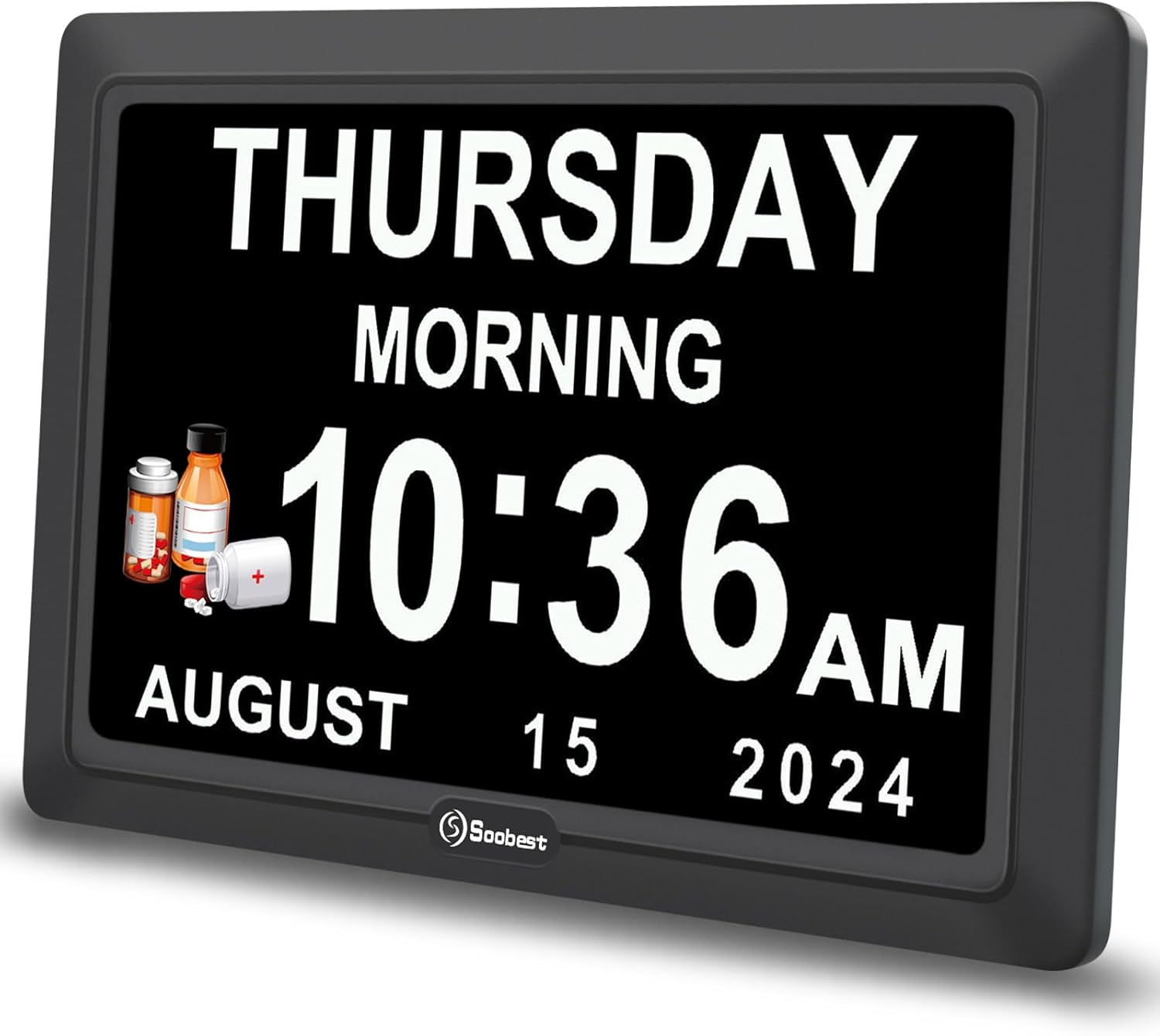 Digital Dementia Alarm Clock with Large Display for Seniors Electric Plug-in Date Day