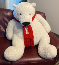 huge coca-cola polar bear plush w/ red scarf large vintage marsh promo 32" tall 