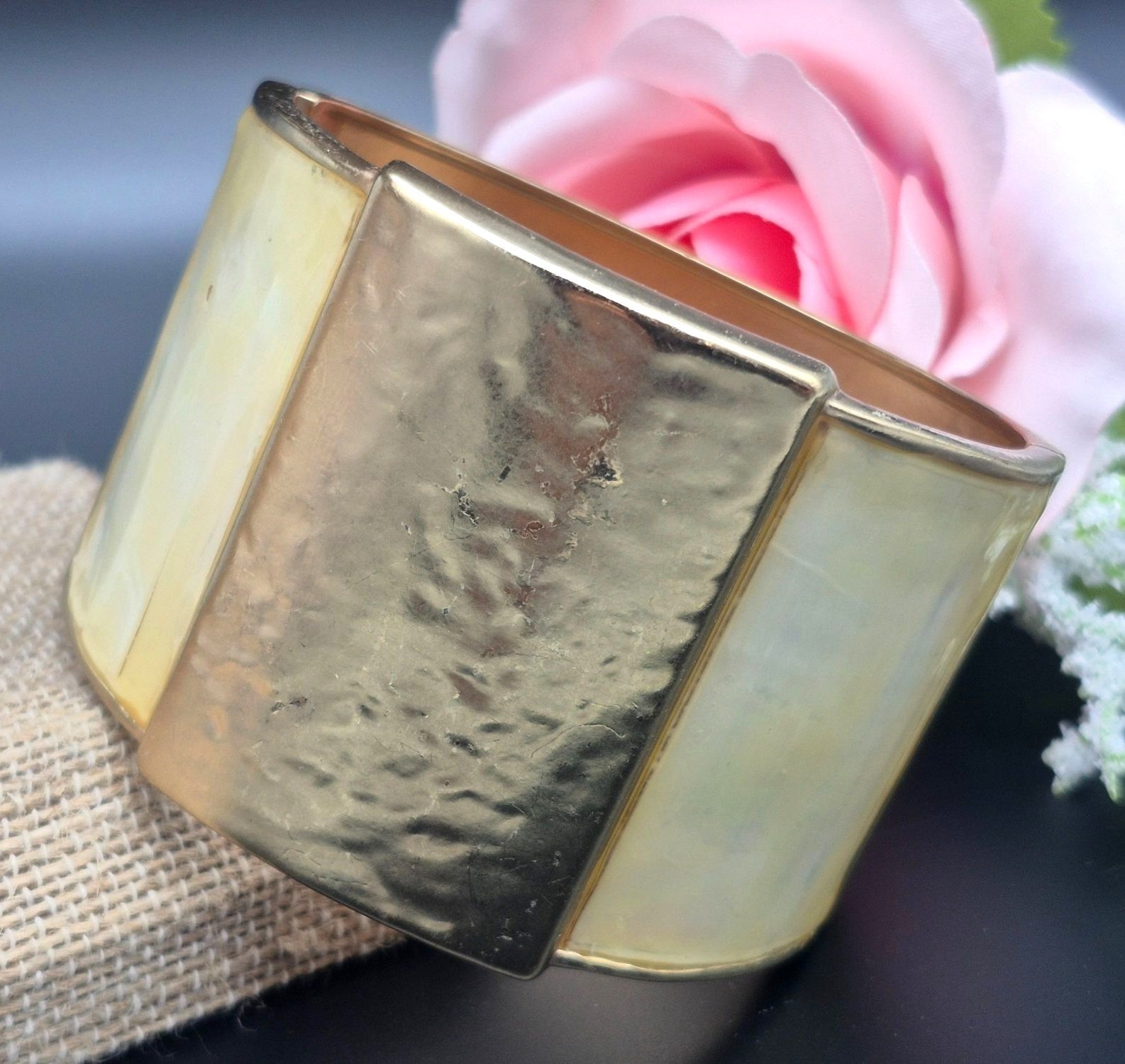 Chico's Wide Statement Hinged Bangle Bracelet Ham… - image 1