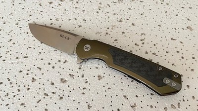 Buck 714 Stinger Folding Pocket Knife Olive Handle Frame Lock Flipper A/O Plain