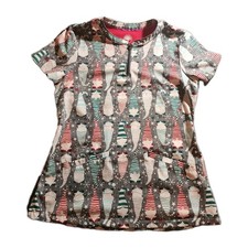 Women  s Scrub Top Size Small Winter Gnome Shirt Nurse 1/4 Zip Pockets Holidays