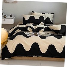 Ripple Duvet Cover Set Queen, 100 Cotton Bedding, Cream White Black Geometric