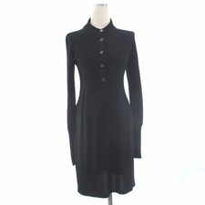 CHANEL Knit Dress Long Sleeve Midi Length Coco Mark Button Cashmere Used 5634491