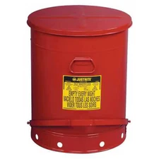 Justrite 09700 Oily Waste Can, 21 Gallon Capacity, Galvanized Steel, Red, Foot