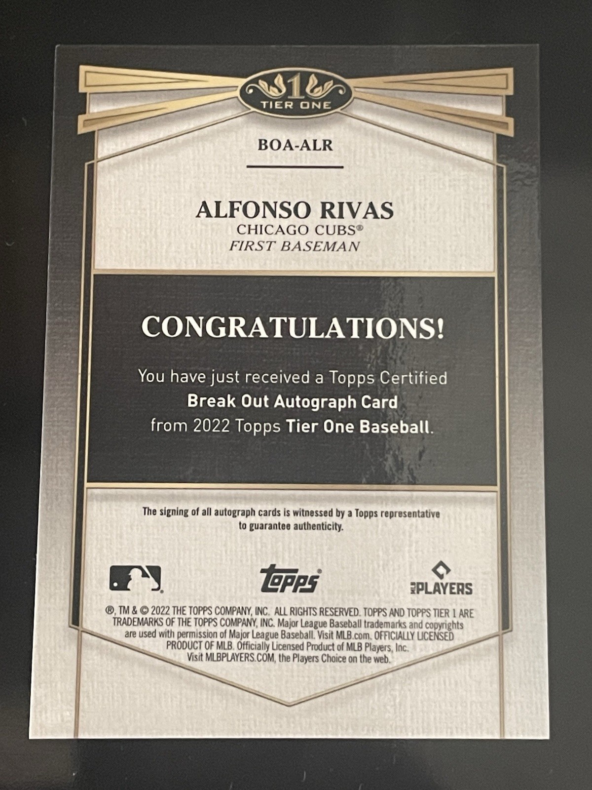 2022 Topps Tier One - Breakout Autographs Alfonso Rivas #BOA-ALR /299 ...