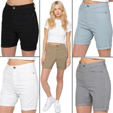 Enzo Mujer Shorts Chinos Algodón Elástico Casual Playa Verano Medio Pantalones