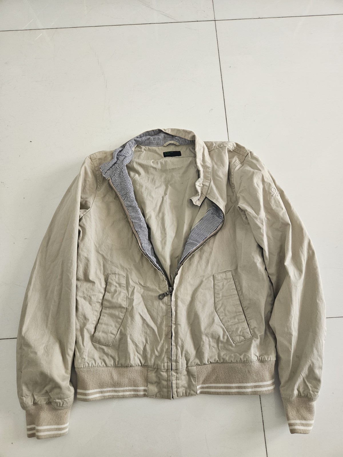 Express Men's Black & Beige Bomber Jacket, Patch & Stripe Ac