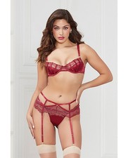 Seven 'til Midnight Satin Lace Balconette Lingerie Set, Wine, Large