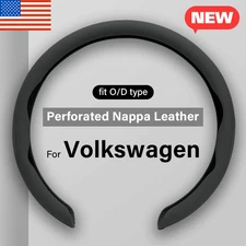 For Volkswagen Steering Wheel Cover Nappa Leather Non-Slip Clip on Breathable