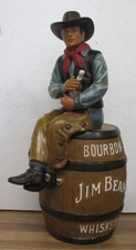 JIM BEAM 2011 IAJBBSC "Cowboy Sitting on Jim Beam Barrel: NEVER FILLED DECANTER