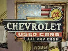 VINTAGE OK PORCELAIN OLD USED CARS SIGN CHEVROLET AUTO DEALER SERVICE DSP 30"