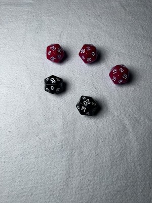 Set of 5 D20s Twenty Sided Dice In 3-Red & 2-Black ( D20 Dice For D&D & RPGs )