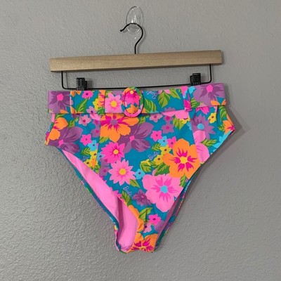 NWT Show Me Your Mumu Barbie Size Large Multicolor Floral Belted Bikini Bottoms