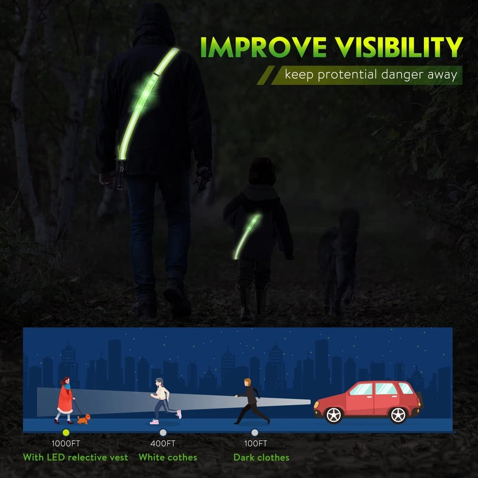 Rechargeable LED Reflective Sash, Adjustable Night Safety Lights for Walking - Image 2 of 4