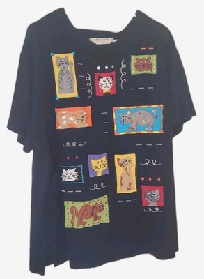 Vintage Bechamel Womens Size 2X Short Sleeve Black Embroidered Cat Applique Tee