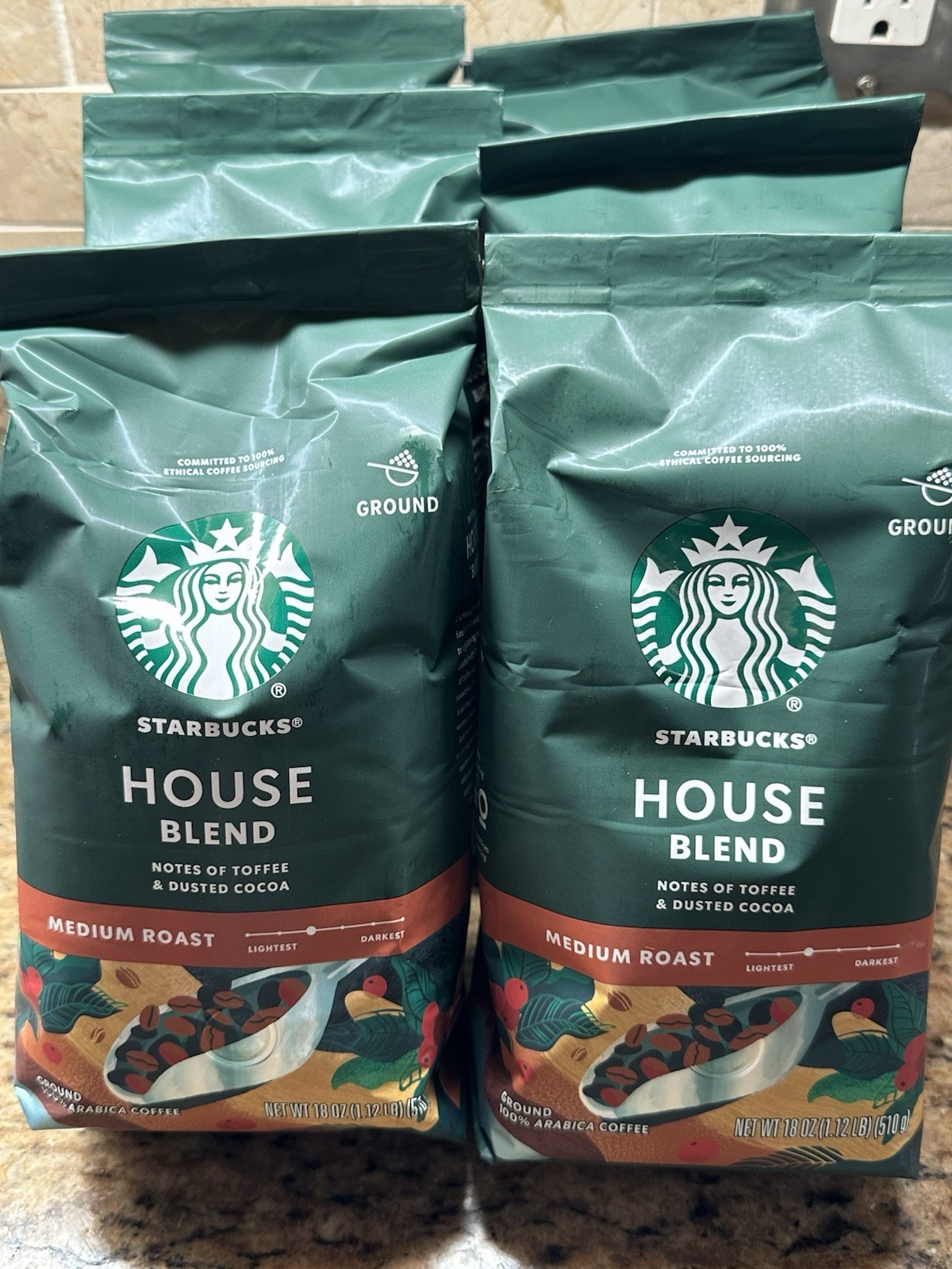 6 pk 18oz Bags Starbucks House Blend Ground Coffee Medium Roast BB 06/2026