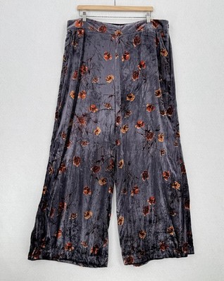 Anthropologie ett:twa Jessie Gray Floral Velvet Wide Leg Pants Sz XL